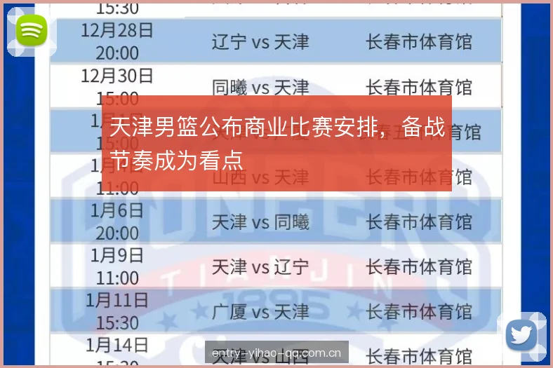 天津男篮公布商业比赛安排，备战节奏成为看点